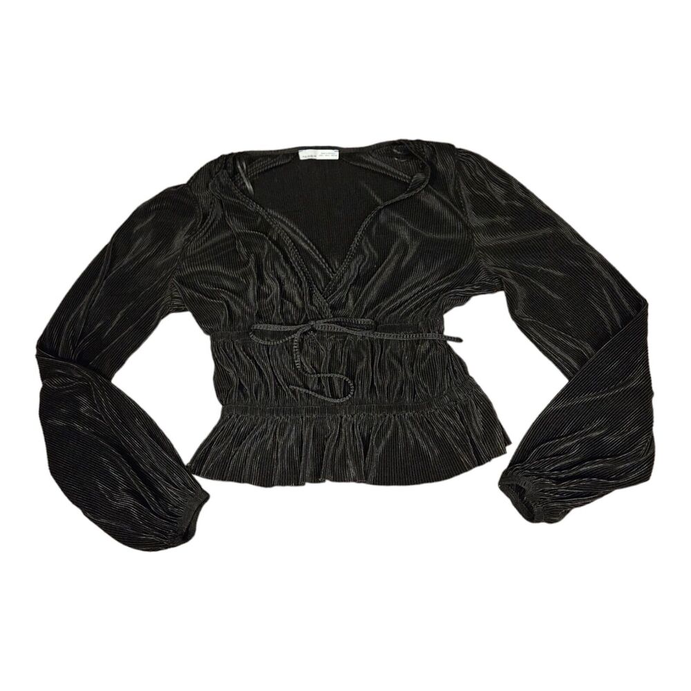 Pull&Bear Large Long Sleeve Black V-Neck Shirt